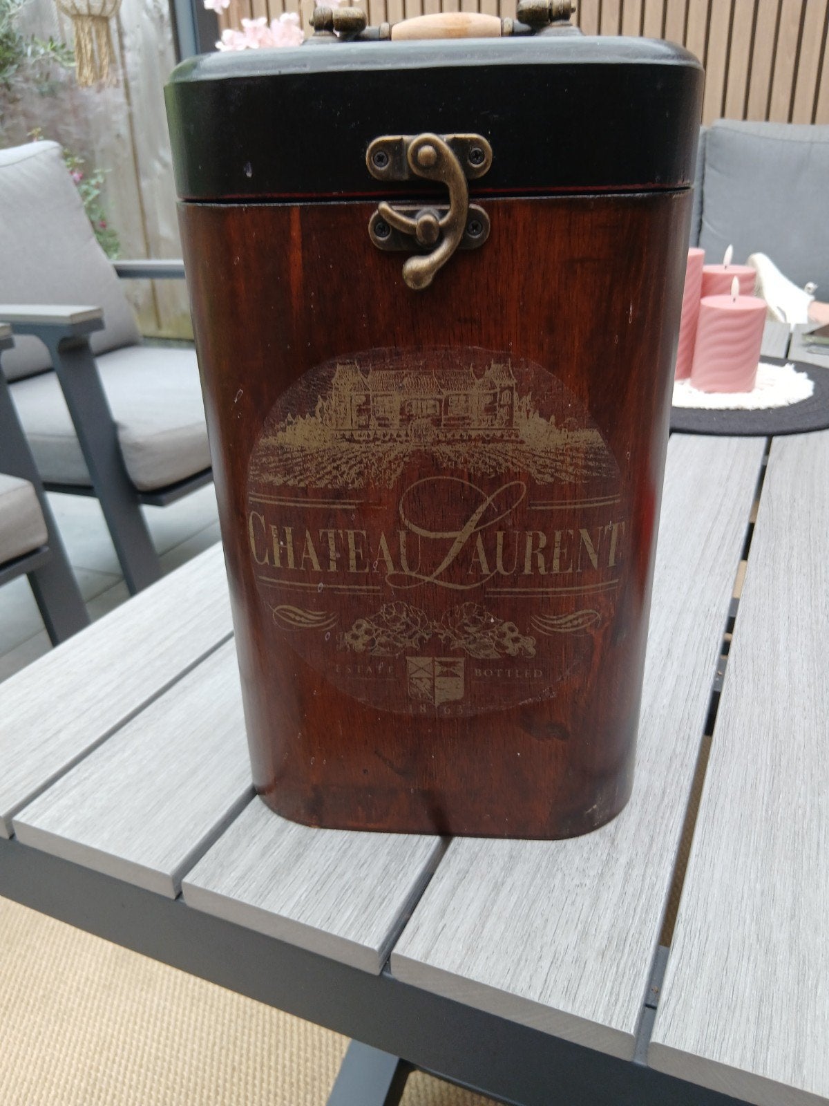 Vintage Wijnkist Hout met Chateau Laurent Opdruk, Antiek en Kunst, Ophalen of Verzenden