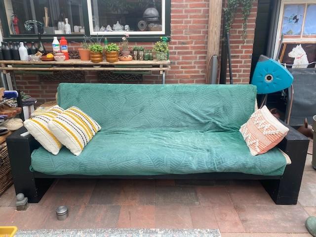 Steigerhouten bank zwart 246x80cm, Ophalen, Gebruikt, Hout