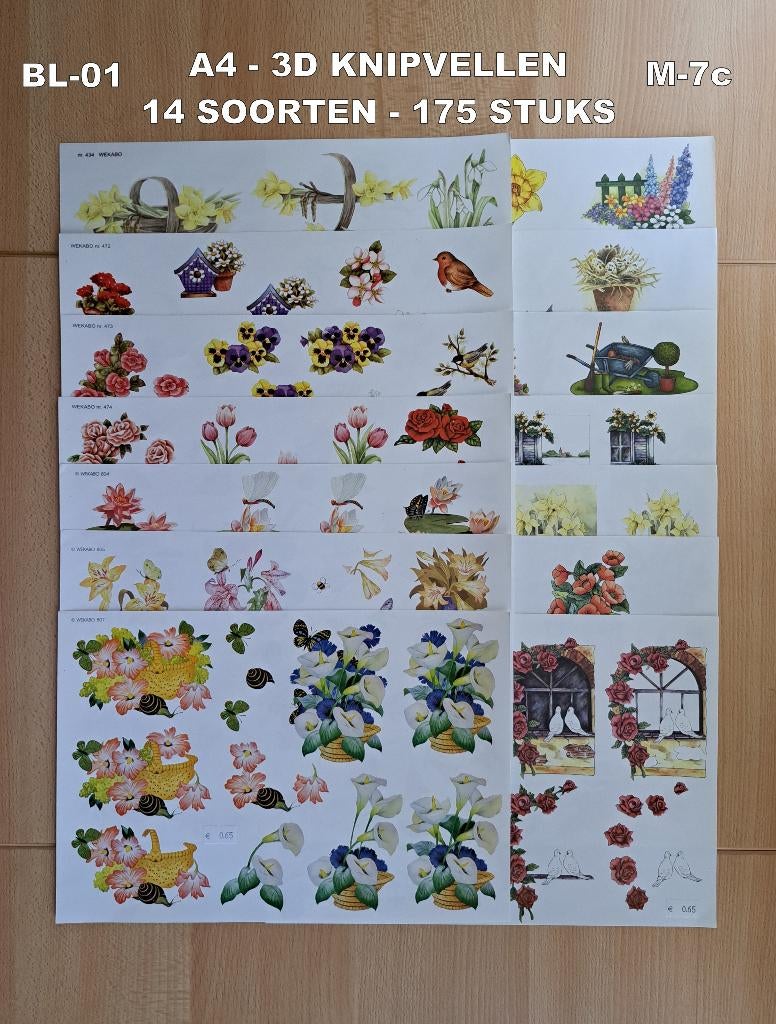 79...A4-3D KNIPVELLEN 54 SOORTEN-396 VELLEN BLOEMEN, Hobby en Vrije tijd, Kaarten | Zelf maken, Ophalen of Verzenden, Nieuw, Natuur