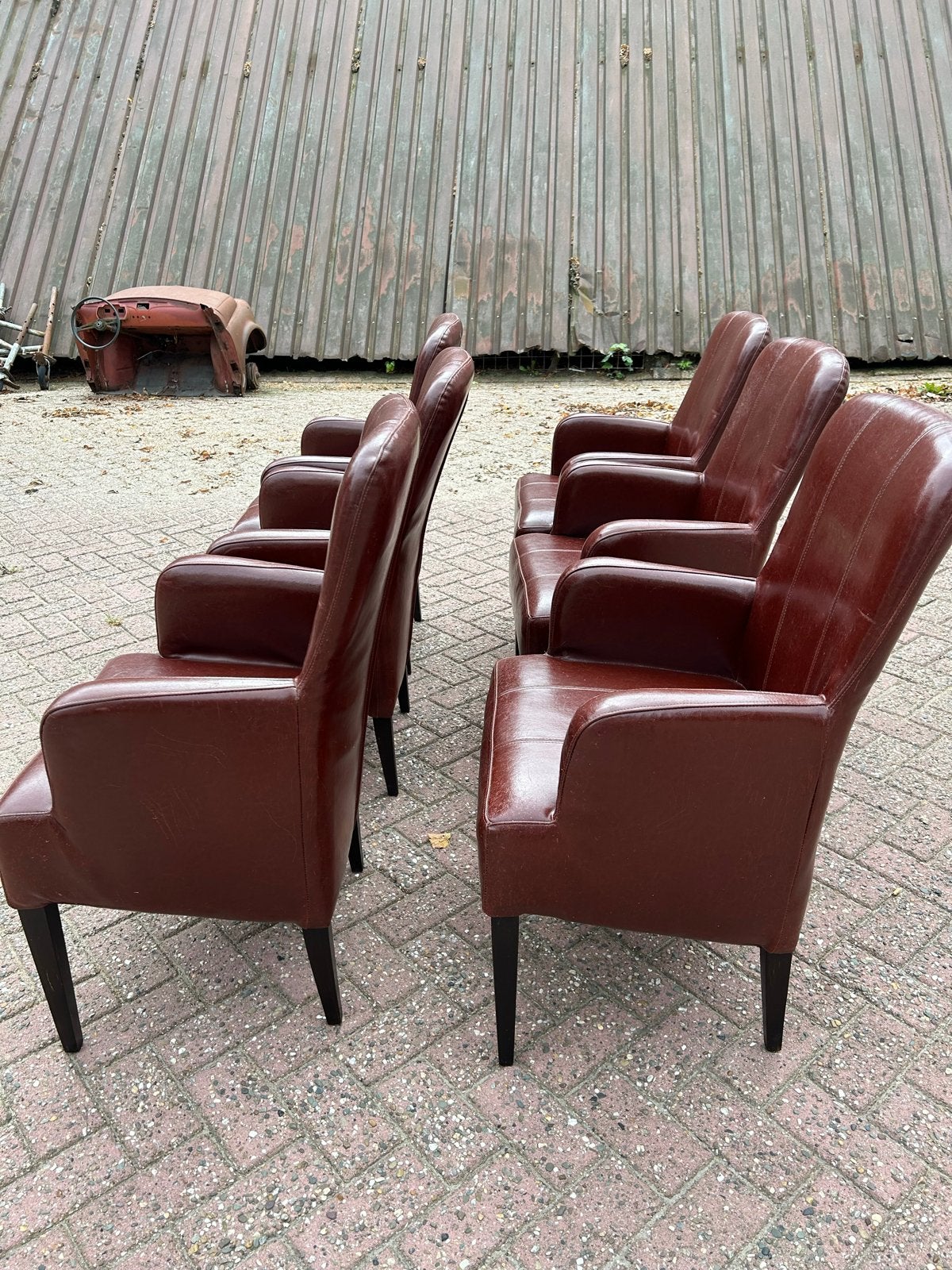6 leren eetkamerstoelen