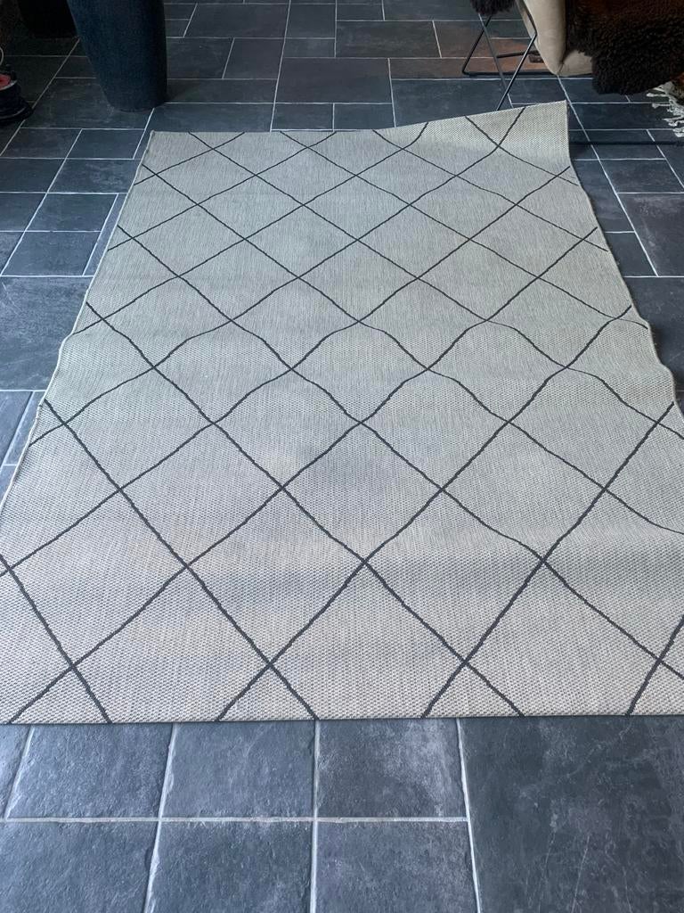 Modern Vloerkleed met Ruitpatroon - Grijs/Zwart, Ophalen, Gebruikt, 100 tot 150 cm, 150 tot 200 cm