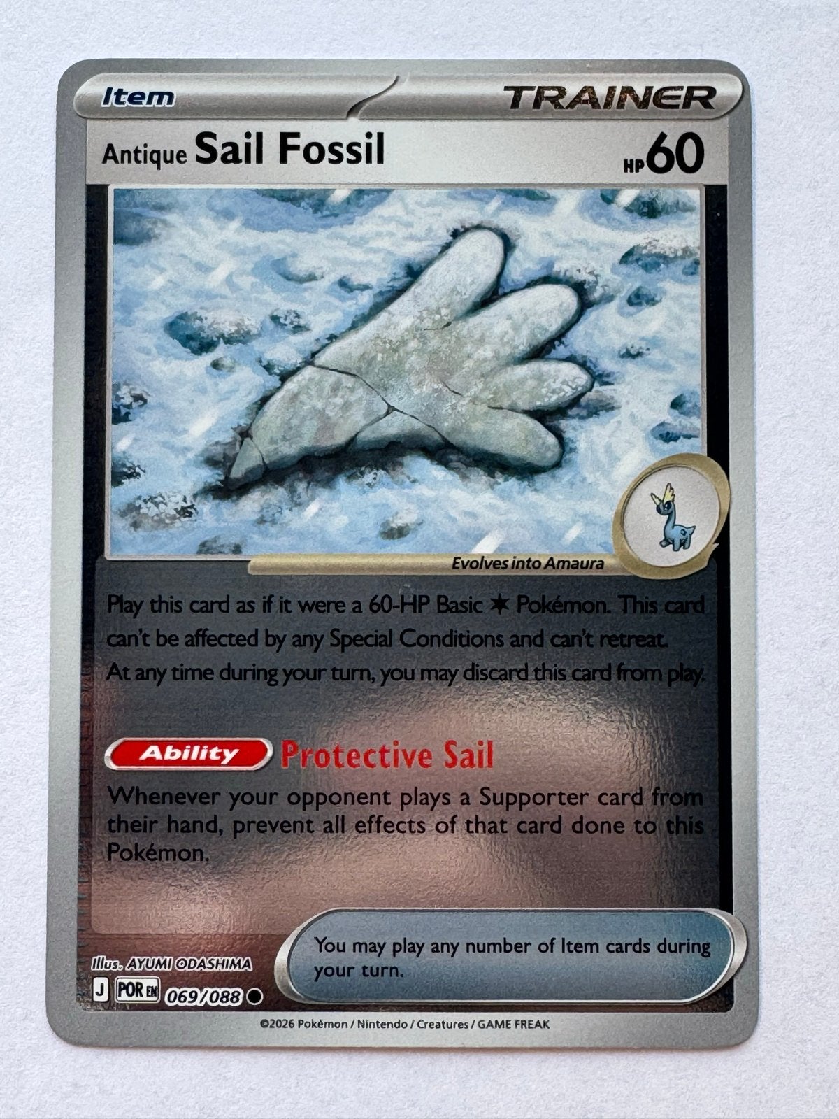 Pokémon TCG: Antique Sail Fossil Trainer Kaart (069/088), Ophalen of Verzenden, Zo goed als nieuw, Losse kaart