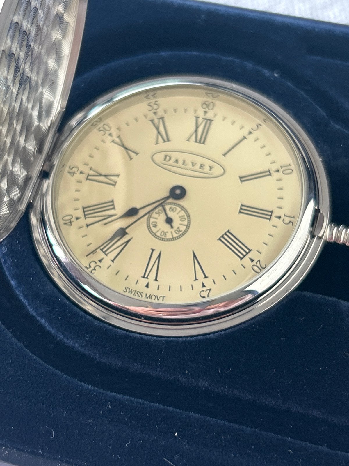 Dalvey Hunter Zakhorloge met ketting en originele doos, Overige merken, Staal, Zakhorloge, Staal