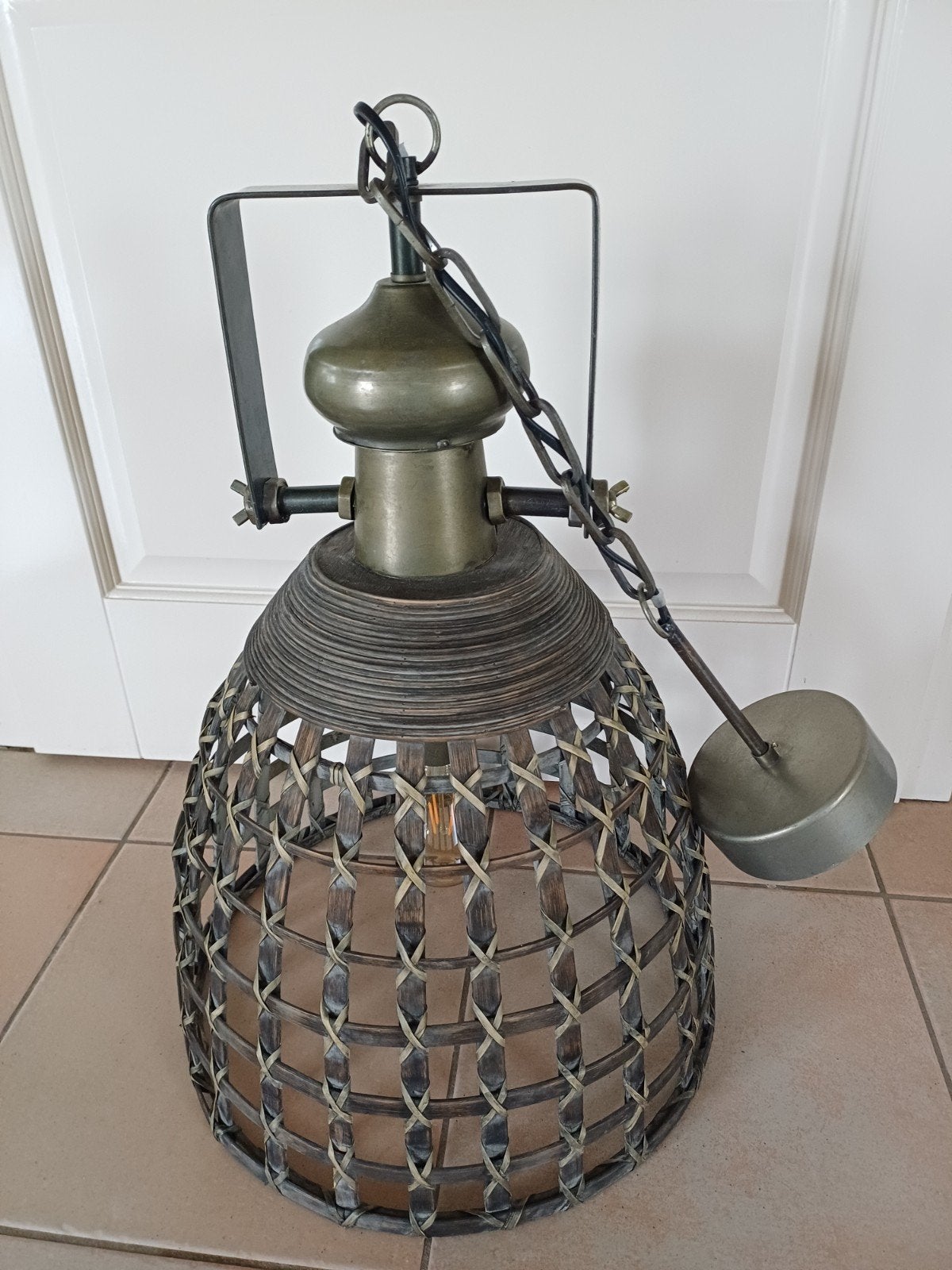 PTMD Hanglamp Rotan/Metaal - Landelijke Stijl, Huis en Inrichting, Landelijke, Bohemian, Zo goed als nieuw, Metaal, E27 (groot)