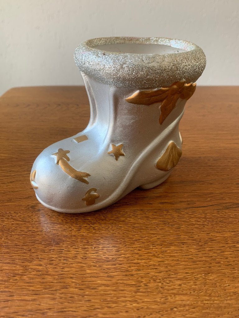 "Kerstlaars" Keramiek Kleur: Zilver/Gouden 'Sterren' Nieuw, Ophalen of Verzenden, Nieuw