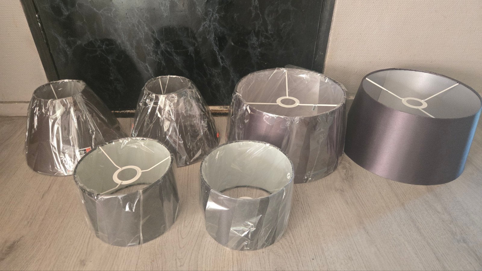 Diverse lampenkappen, grijs, nieuw in verpakking, Ophalen, Overige typen, Nieuw, Textiel