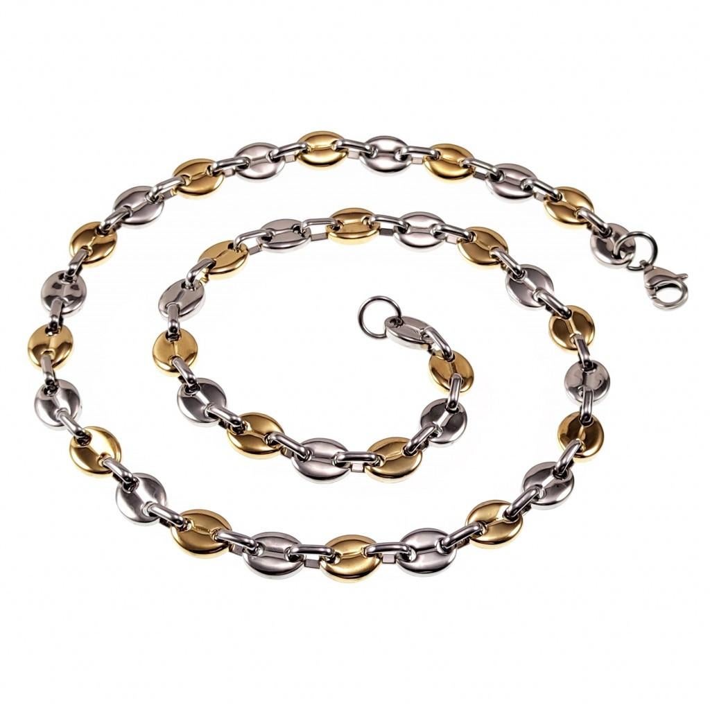 60cm 9mm Koffieboon Ketting Unisex Goudkleur-Zilverkleur RVS, Overige materialen, Birgitta-Gracht 33, 6465 EL Kerkrade, Nederland