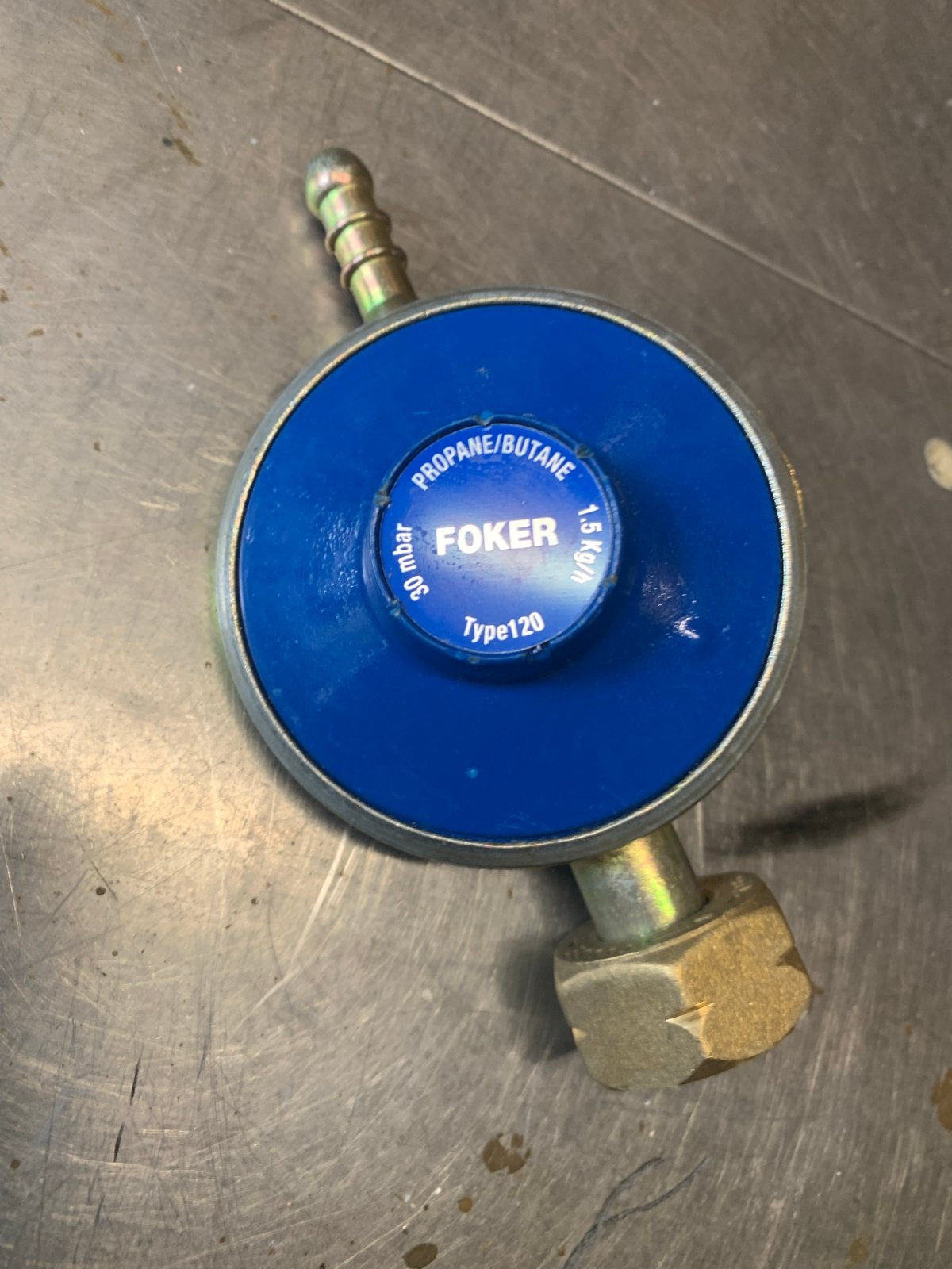 Foker Propaan/Butaan Gasdrukregelaar 30 mbar Type 120, Ophalen of Verzenden, Gebruikt