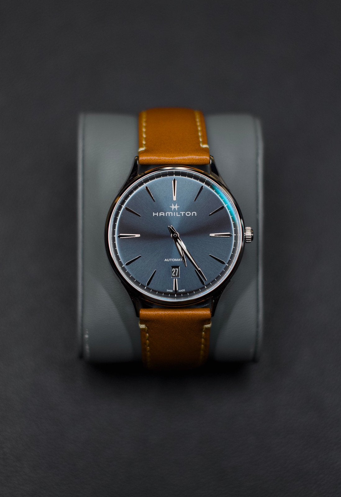 Hamilton Jazzmaster Thinline Automatic – Nieuw & Ongedragen, Overige merken, Leer, Staal, Verzenden