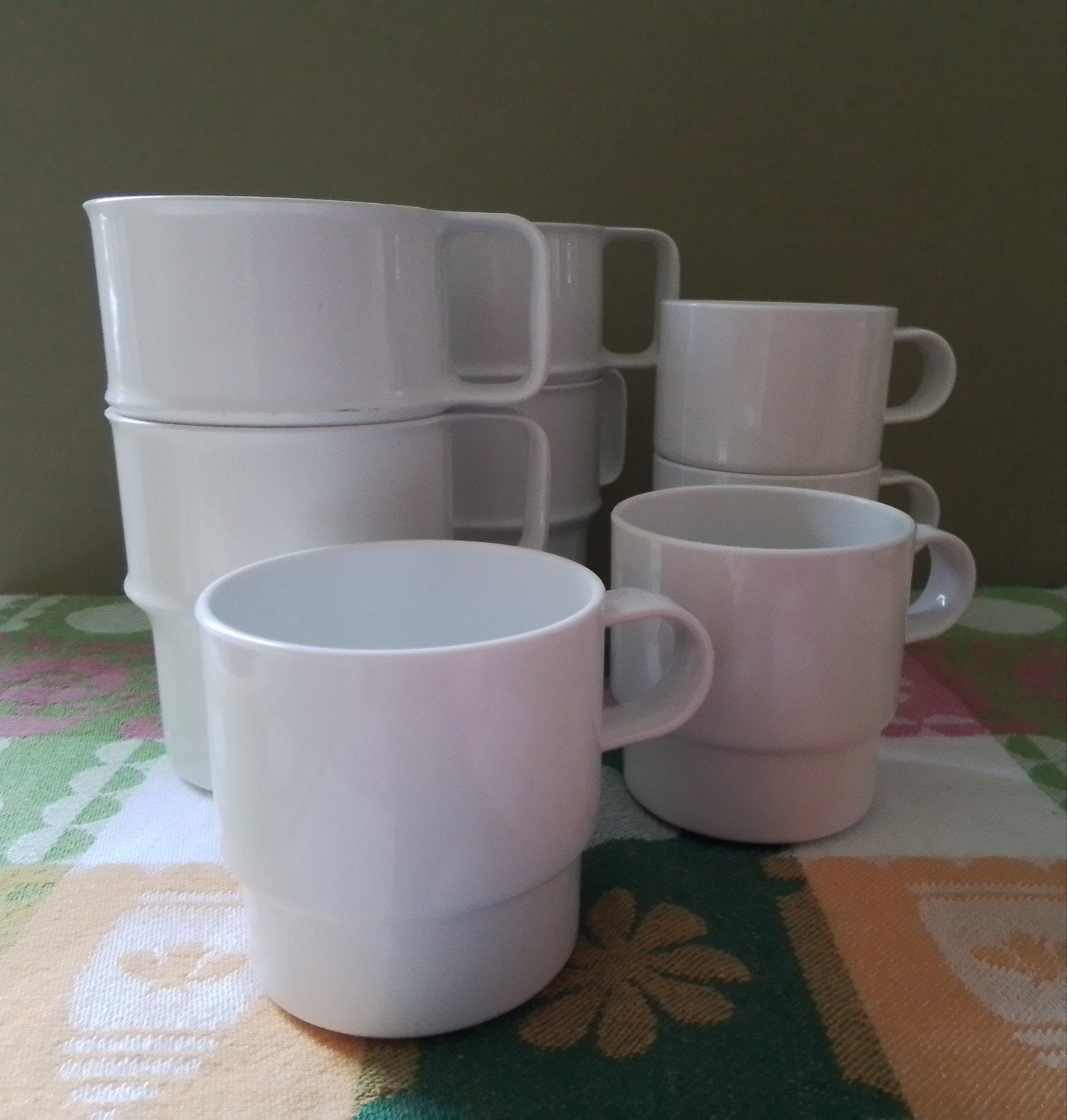 Mepal Rosti stapelbare mokken set - 4 grote, 4 kleine - wit, Ophalen of Verzenden, Kunststof, Wit