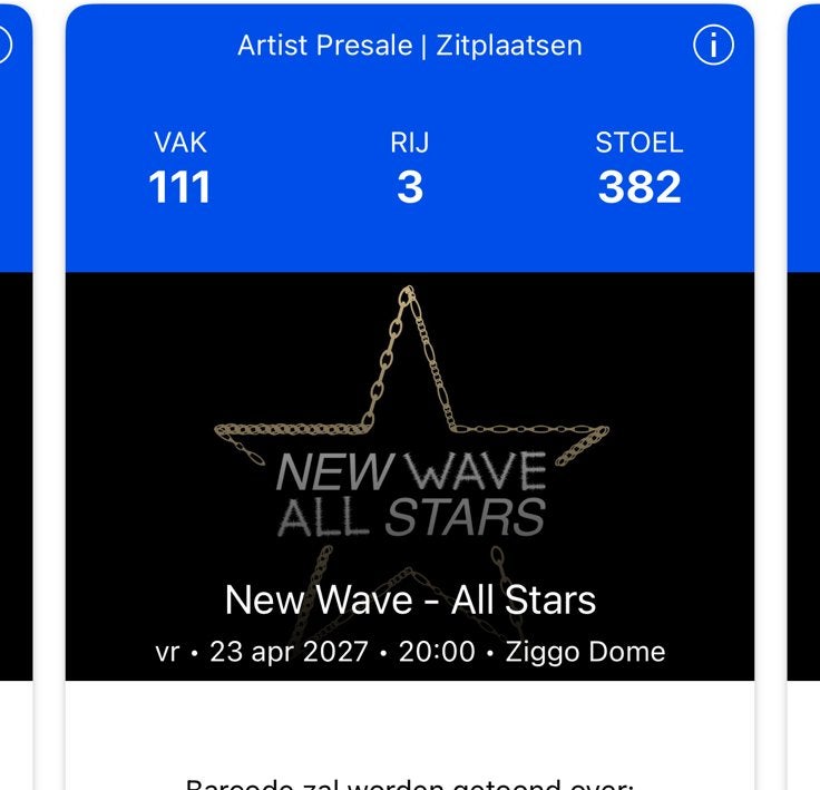 NEW WAVE All stars tickets 4x dichtbij premium seats VRIJDAG, Tickets en Kaartjes, Drie personen of meer