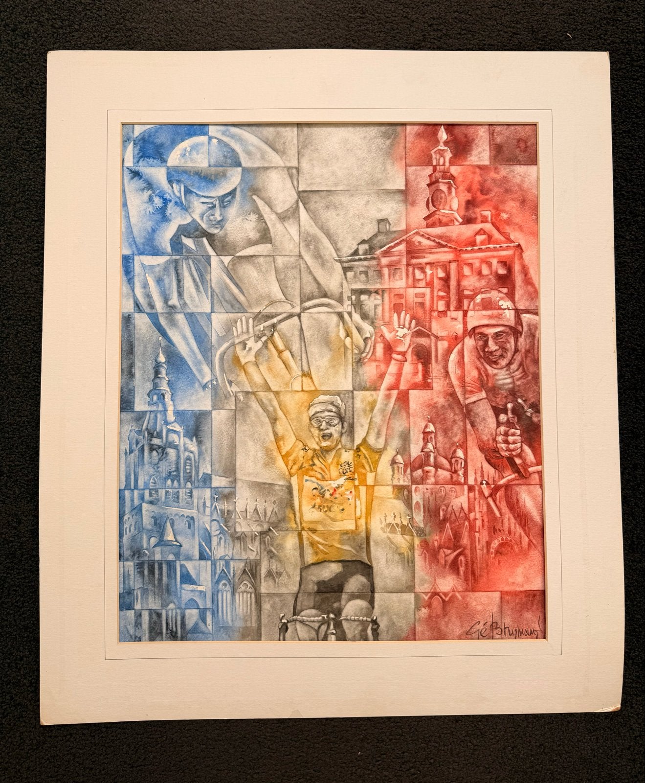 Originele aquarel Gé Brugmans Tour de France Den Bosch, Ophalen of Verzenden, Tekening, Aquarel, Origineel