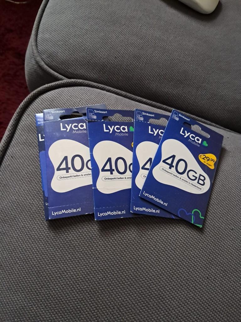Lyca Simkaarten 40GB Onbeperkt Bel en sms  5 STUKS, Ophalen of Verzenden, Nieuw, Overige providers, Simkaart