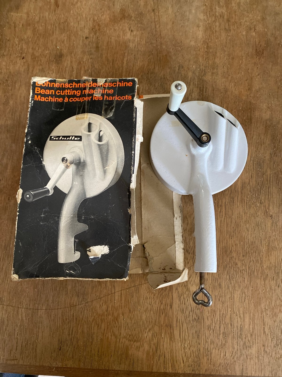 Schulte Bonensnijmachine - Vintage Keukenhulp, Overige typen, Ophalen of Verzenden, Zo goed als nieuw, Metaal