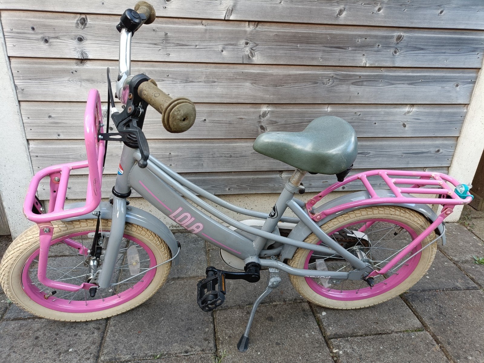 Popal Lola Kinderfiets 16 inch - Grijs/Roze, Ophalen, Gebruikt, 16 tot 20 inch