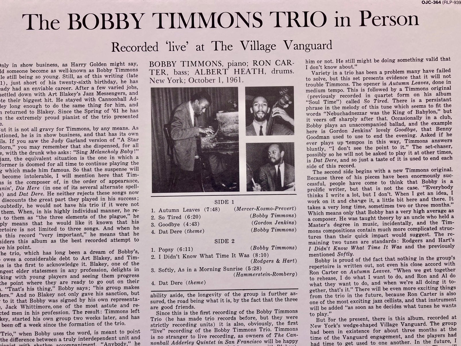 Jazz LP THE BOBBY TIMMONS TRIO, OJC reissue, LP, Gebruikt, Verzenden, Reissue
