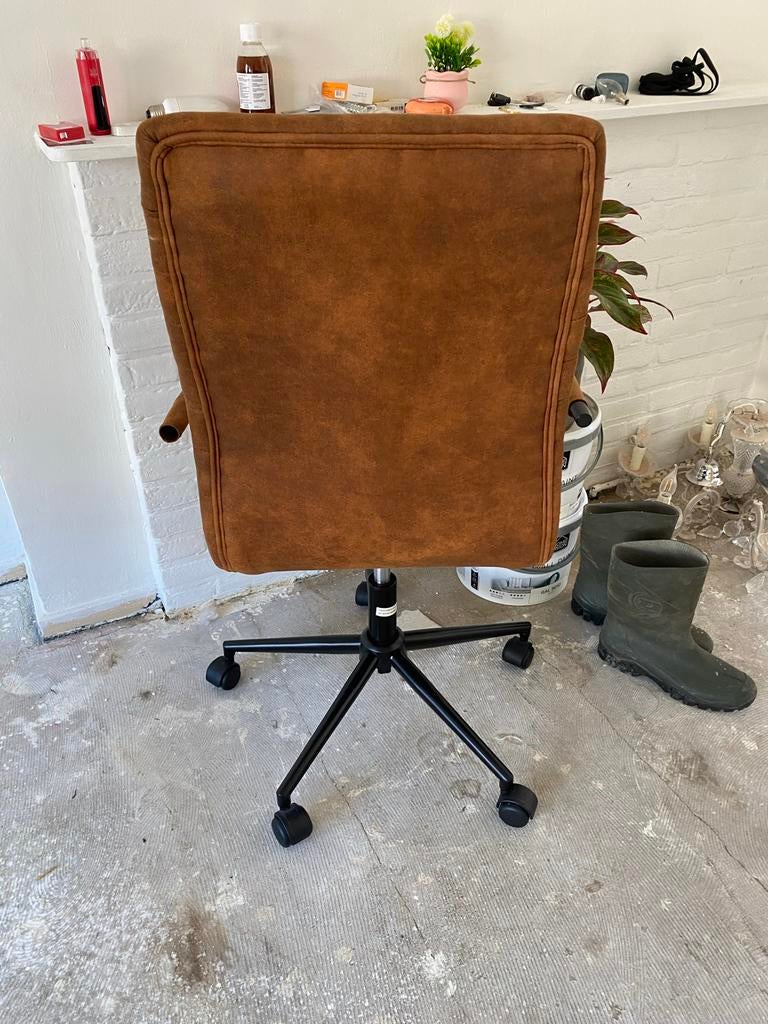 Luxe bruine leren bureaustoel-Comfort en stijl, Ophalen, Bruin, Zo goed als nieuw, Bureaustoel