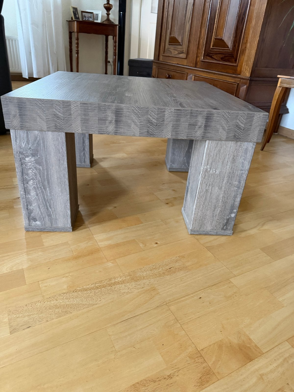 Stijlvolle vierkante salontafel - Grijs houtlook, Ophalen, Gebruikt, Vierkant, 50 tot 100 cm