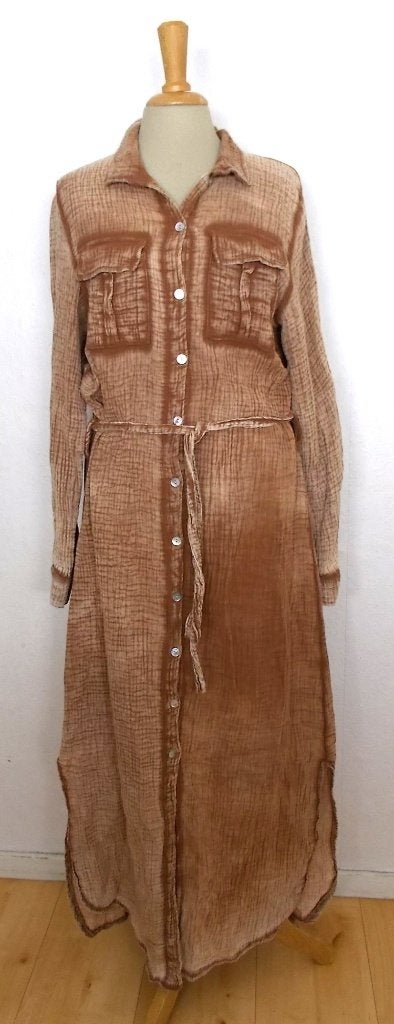 100% katoen stoere bruine maxi jurk van Guts & Gusto! L/XL, Kleding | Dames, Jurken, Zo goed als nieuw, Maat 42/44 (L), Bruin