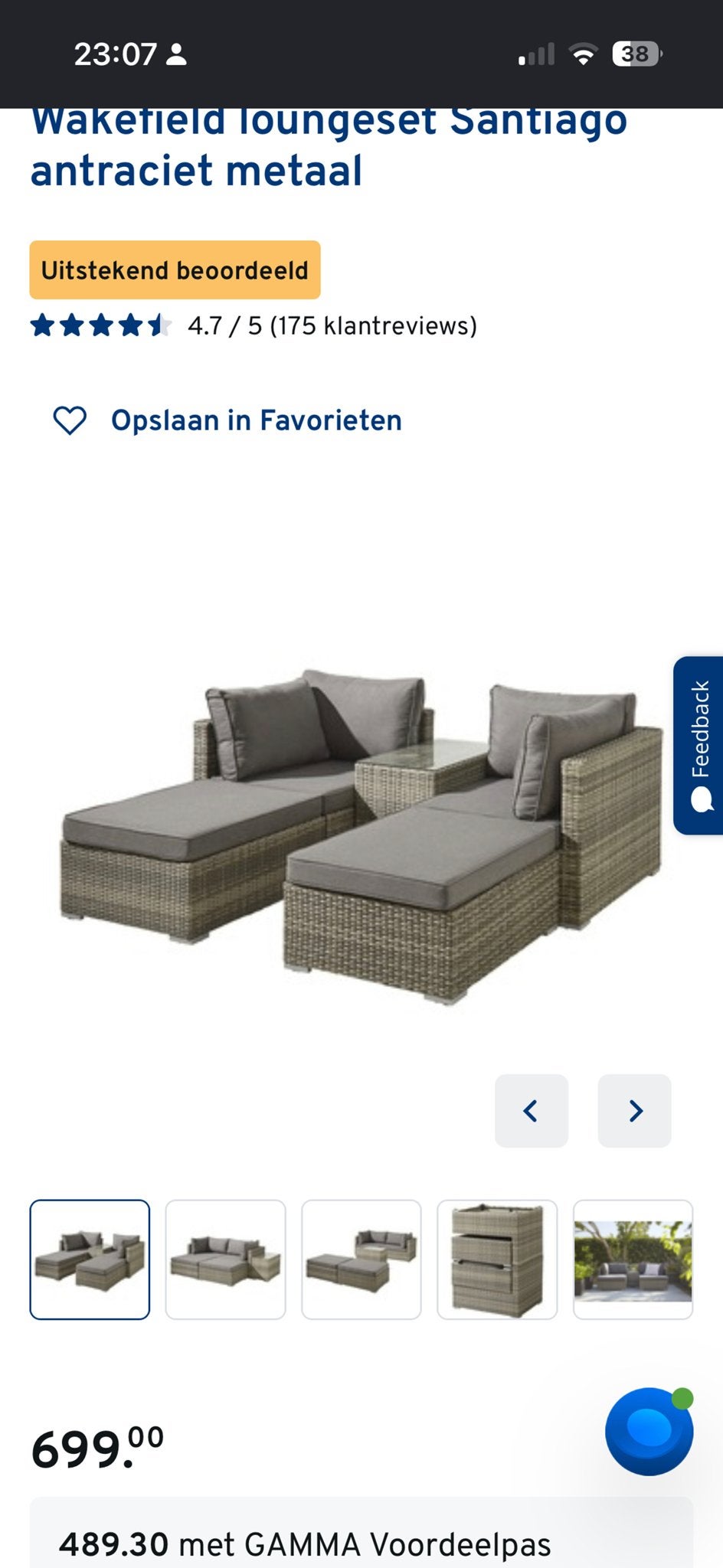 Wakefield Loungeset Santiago Antraciet Metaal, Tuin en Terras, 4 zitplaatsen, Ophalen of Verzenden, Zo goed als nieuw, Loungeset