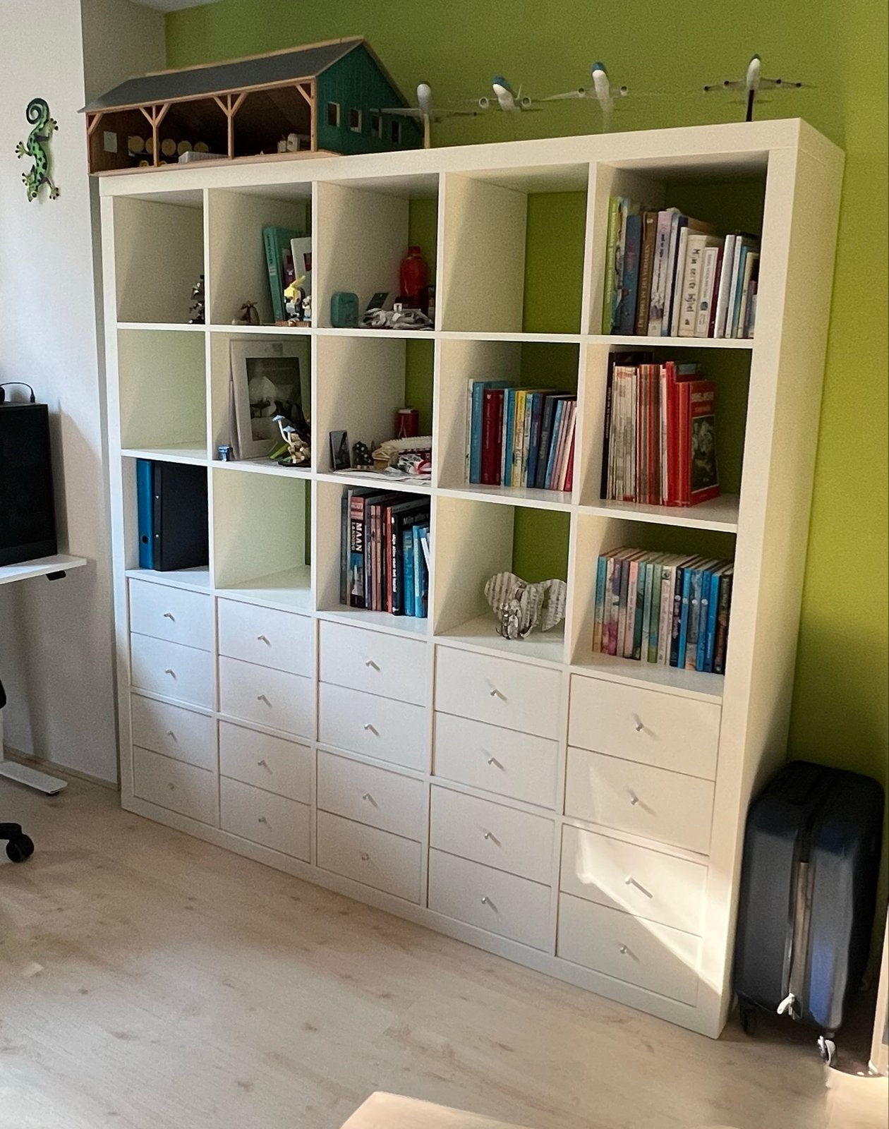Witte IKEA Kallax 5x5 kast met lades en open vakken, Huis en Inrichting, Ophalen, 150 tot 200 cm, Zo goed als nieuw, Met lade(s)