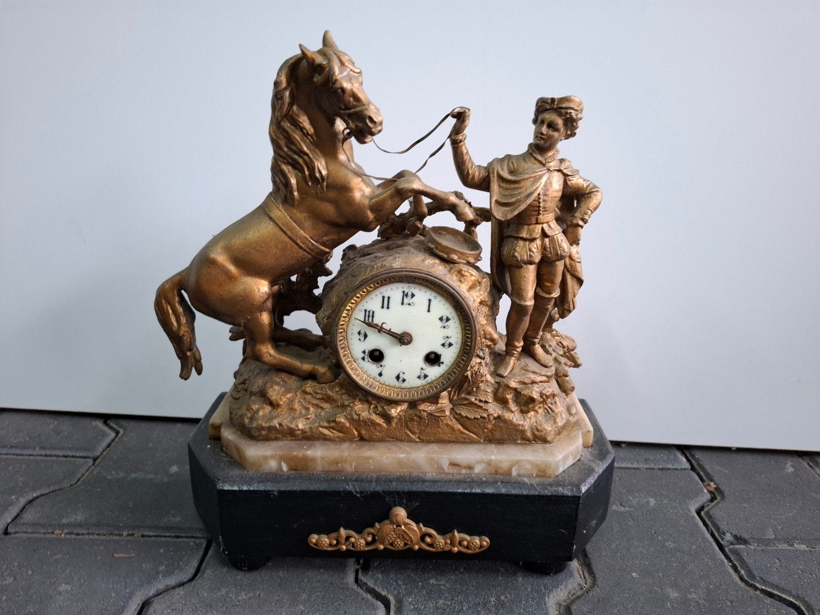 Antieke bronzen klok met paard en ruiter, Antiek en Kunst, Ophalen