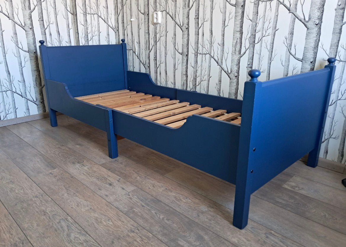 Retro IKEA Leksvik eenpersoonsbed (meegroeibed), Ophalen, Verstelbaar, 90 cm, Eenpersoons