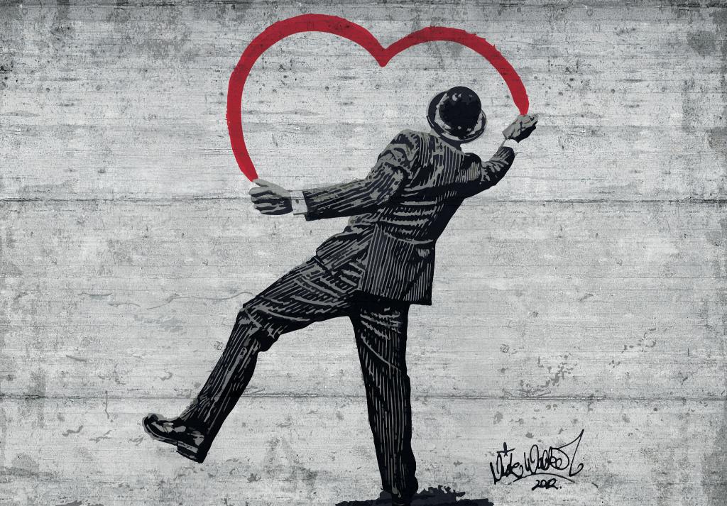 Banksy fotobehang Gentleman in Love - Vlies behang 416 x 254, Huis en Inrichting, Stoffering | Behang, Verzenden, Minder dan 10 m²