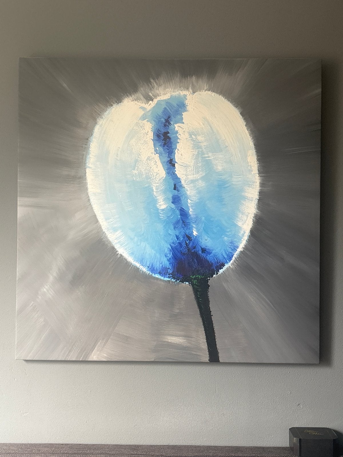 Abstract Blauwe Bloem Canvas Schilderij, Ophalen of Verzenden