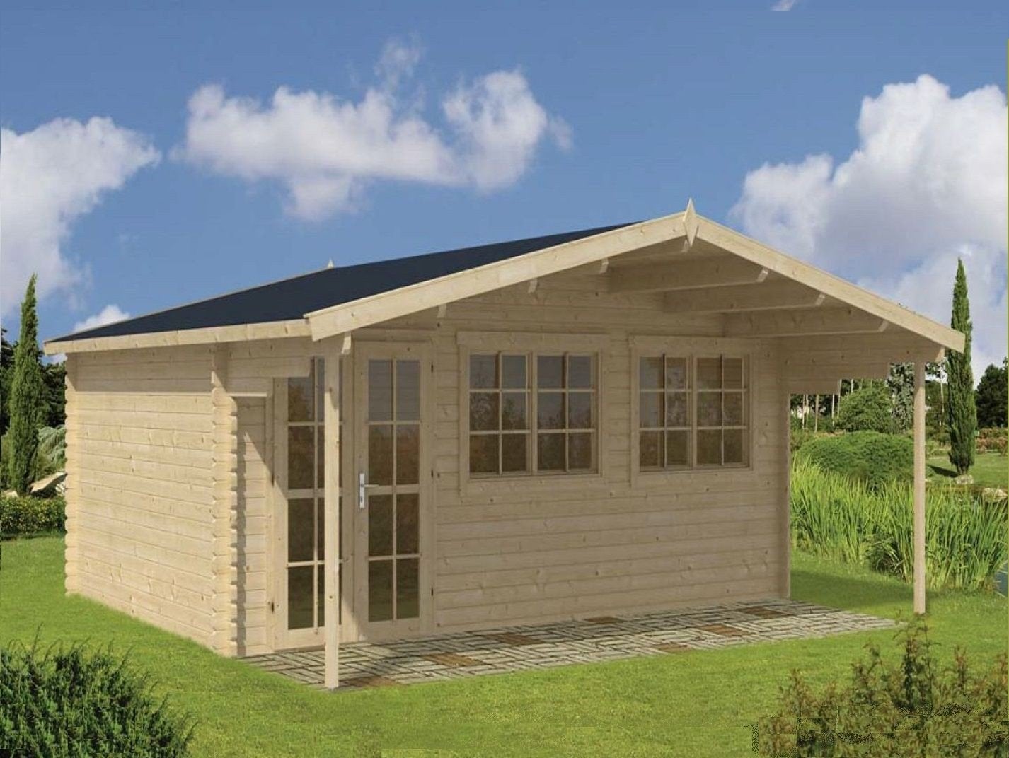 Houten Tuinhuis met Luifel en Ramen 6x4, Ophalen, 250 tot 500 cm, Met overkapping, Hout