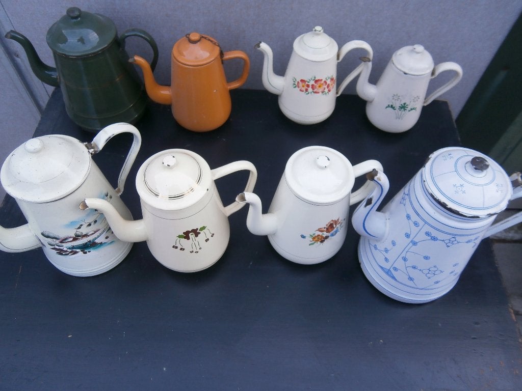 diversen emaille koffiekannen  totaal 8 stuks, Ophalen of Verzenden