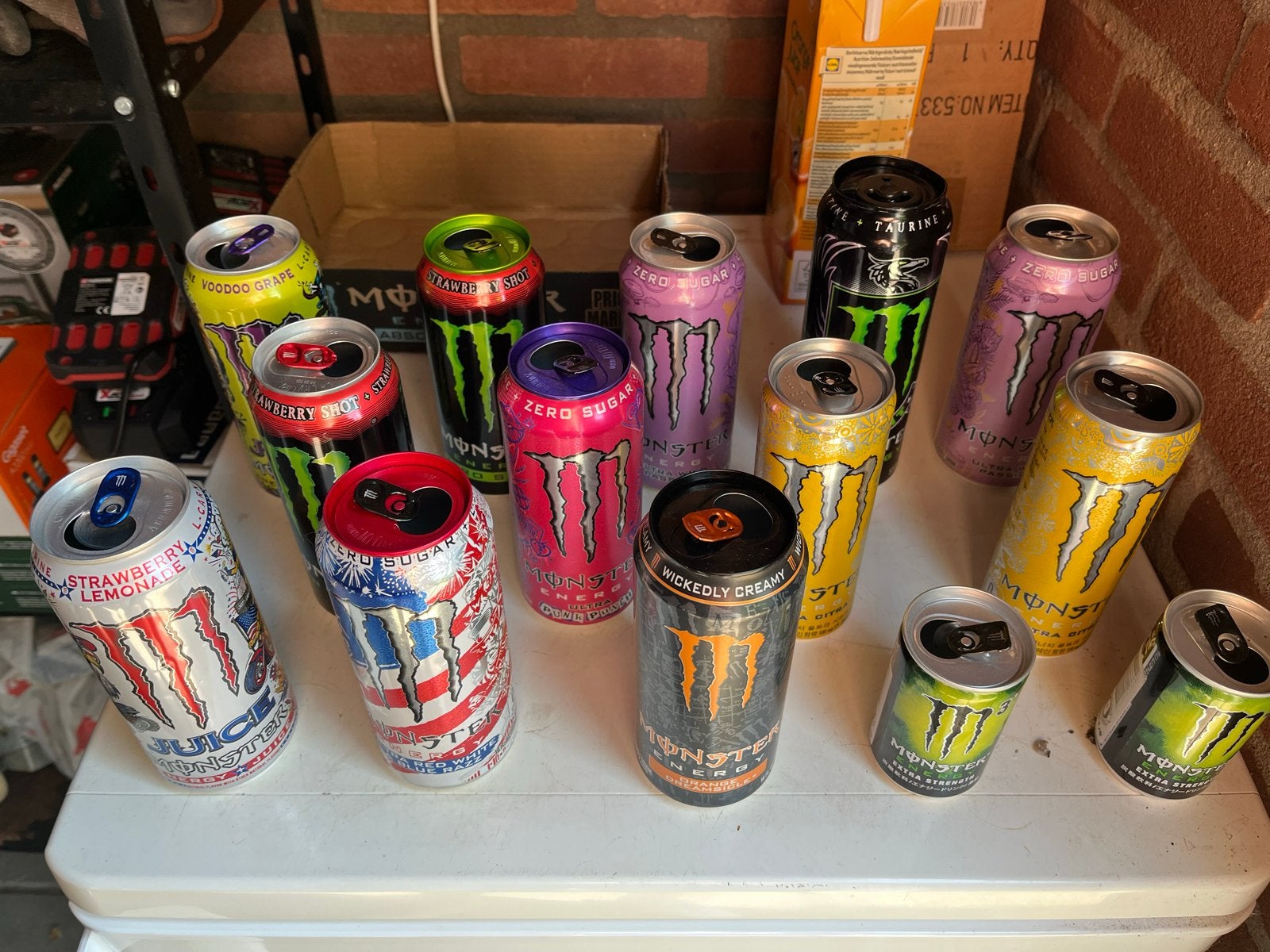 Collectie schaarse lege Monster Energy blikken, Ophalen of Verzenden, Gebruikt