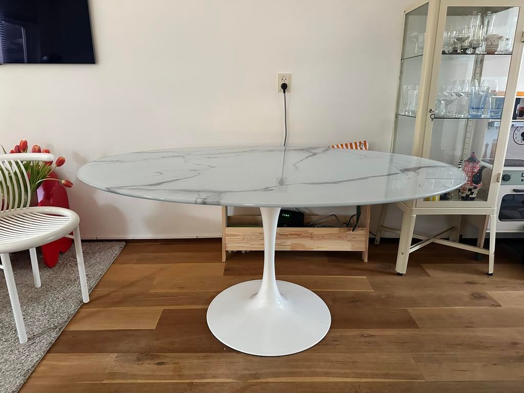 Tafel ovaal Tulp, Huis en Inrichting, Tafels | Eettafels, Ophalen, 100 tot 150 cm, Zo goed als nieuw, Glas