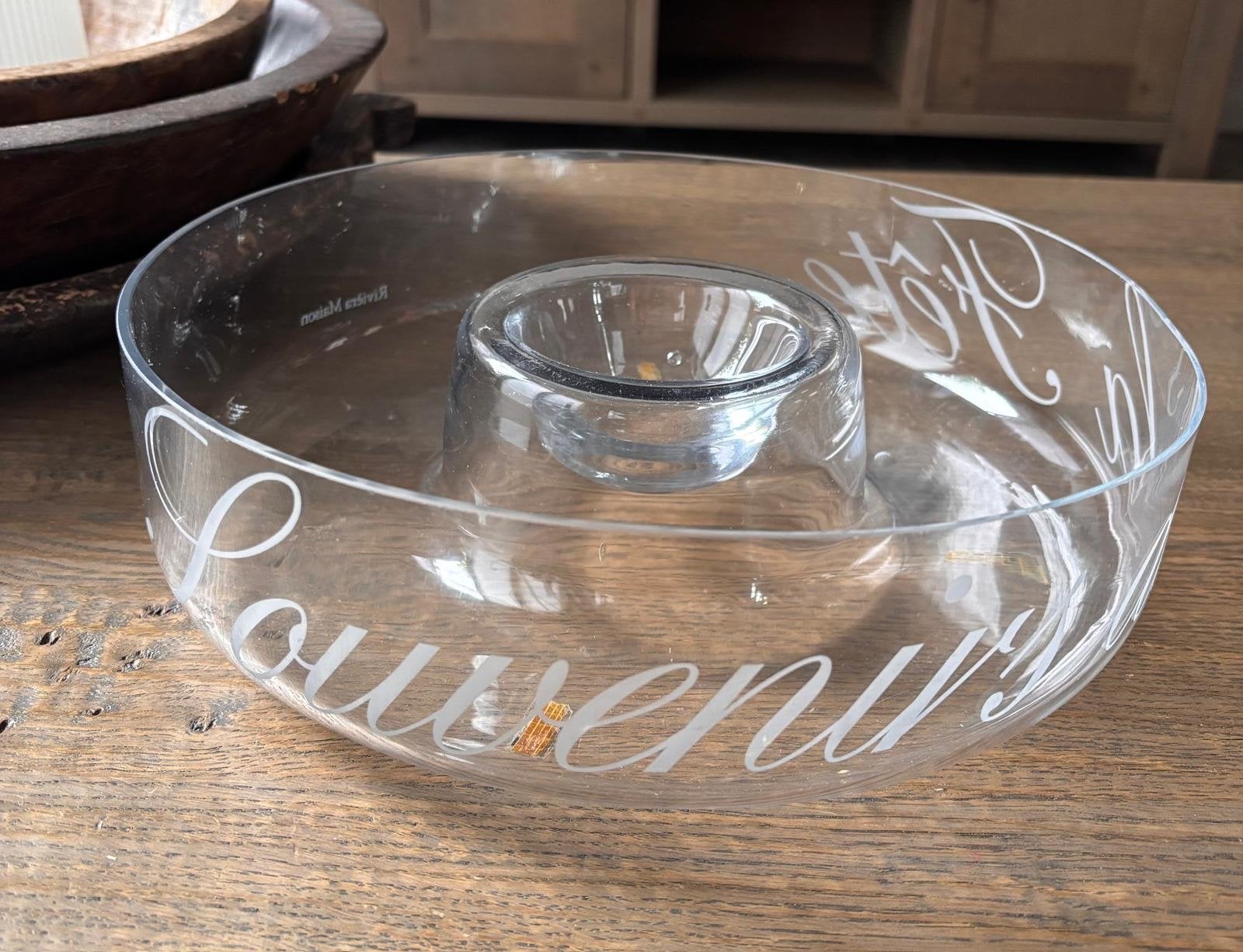 Rivièra Maison Souvenirs Glazen Serveerschaal met Dipschaalt, Ophalen of Verzenden, Zo goed als nieuw, Wit, Riviera Maison