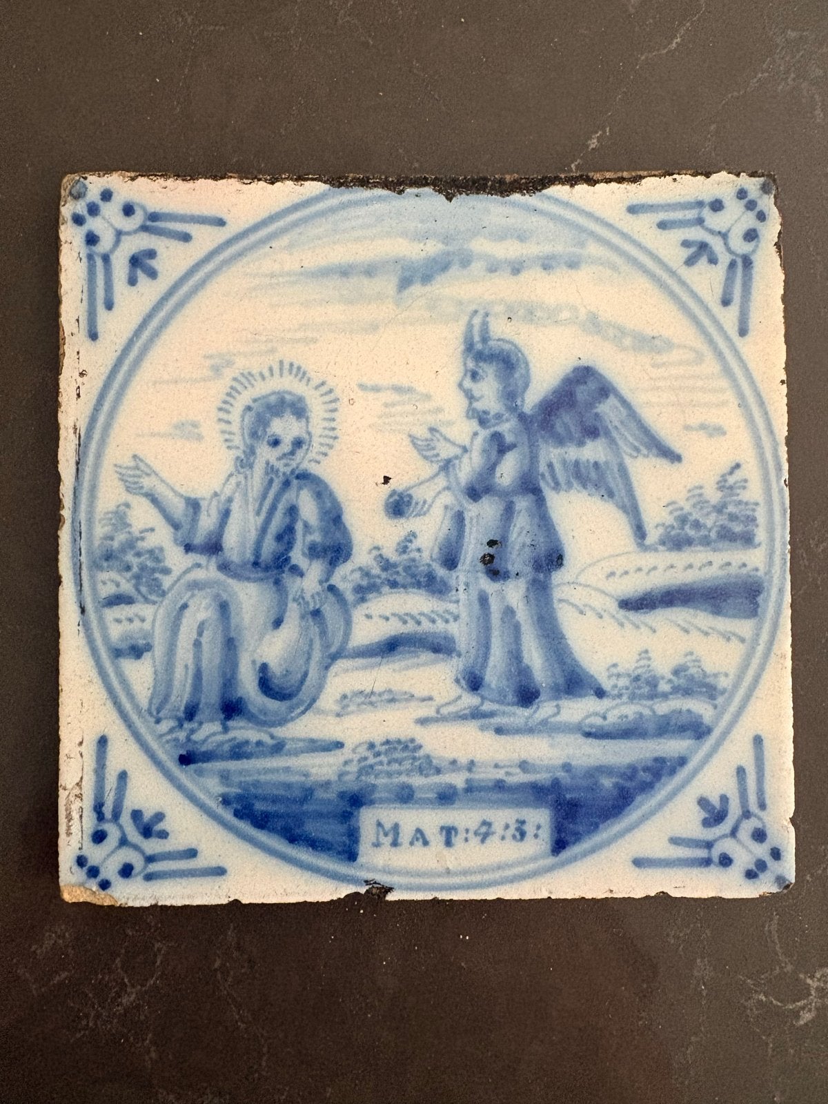 Set van 4 antieke Hollandse Delftsblauwe Bijbeltegels, Antiek en Kunst, Ophalen of Verzenden