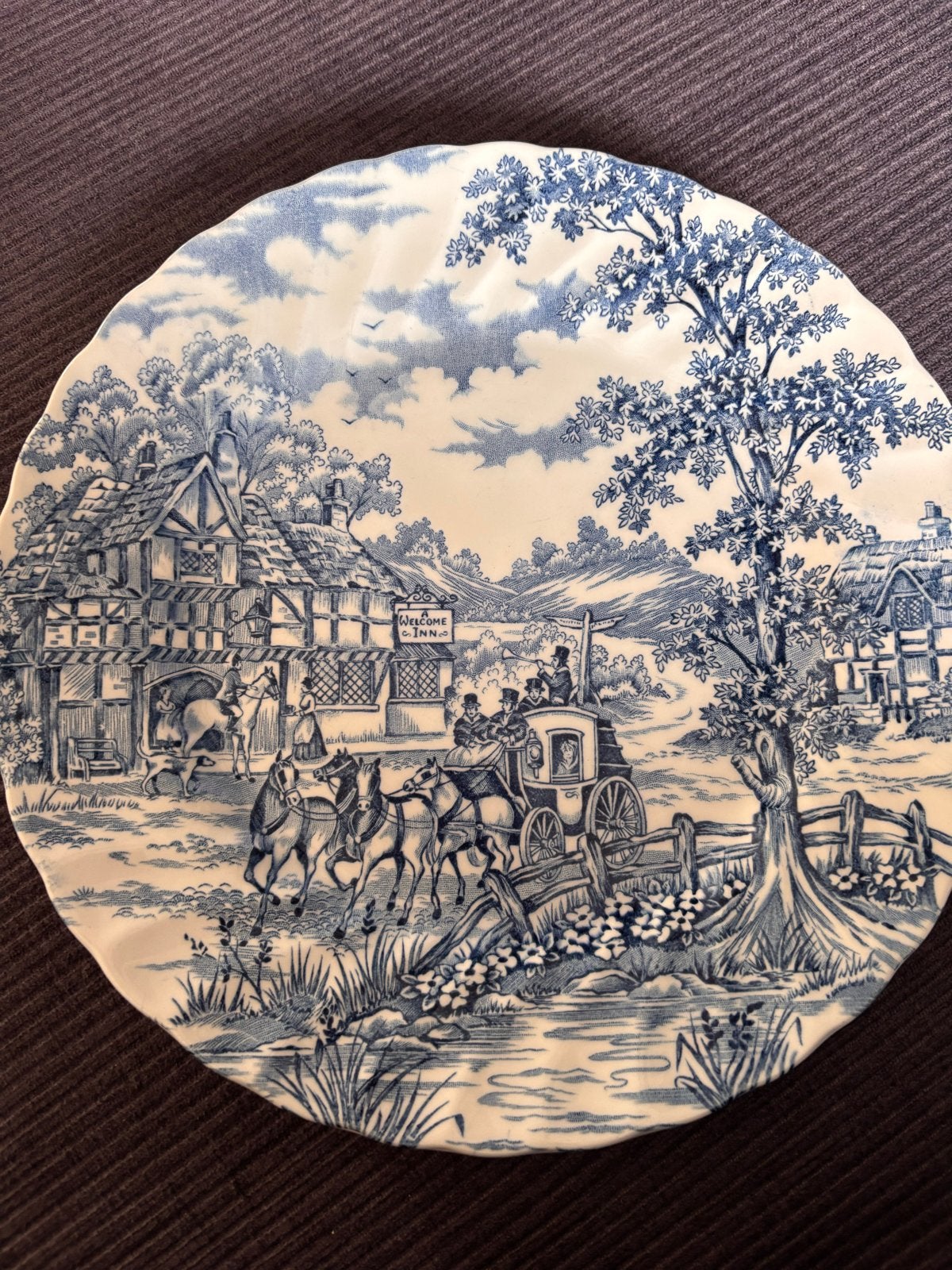 Vintage Myott Coaching Days Staffordshire Engeland bord, Antiek en Kunst, Ophalen