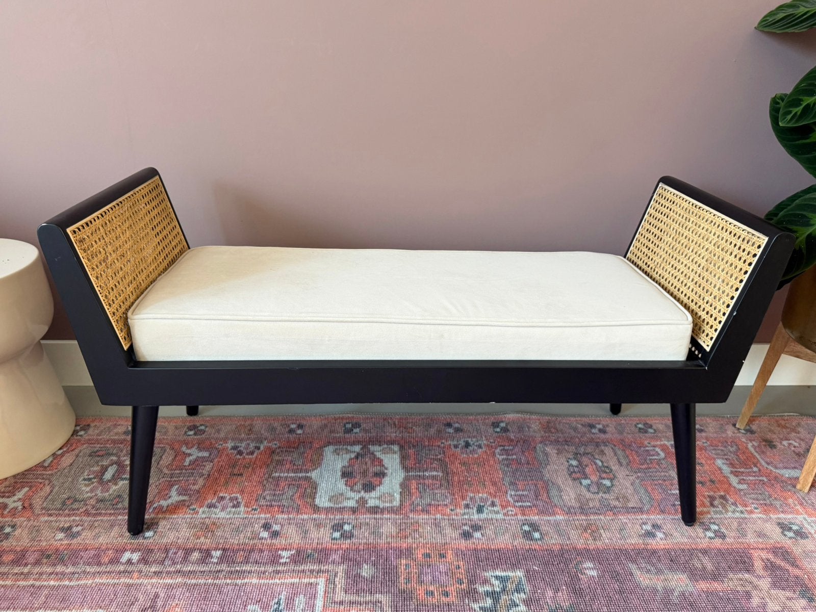 Sklum bankje Icon zwart beige bankje met webbing, Ophalen, Minder dan 75 cm, Zo goed als nieuw, Rechte bank