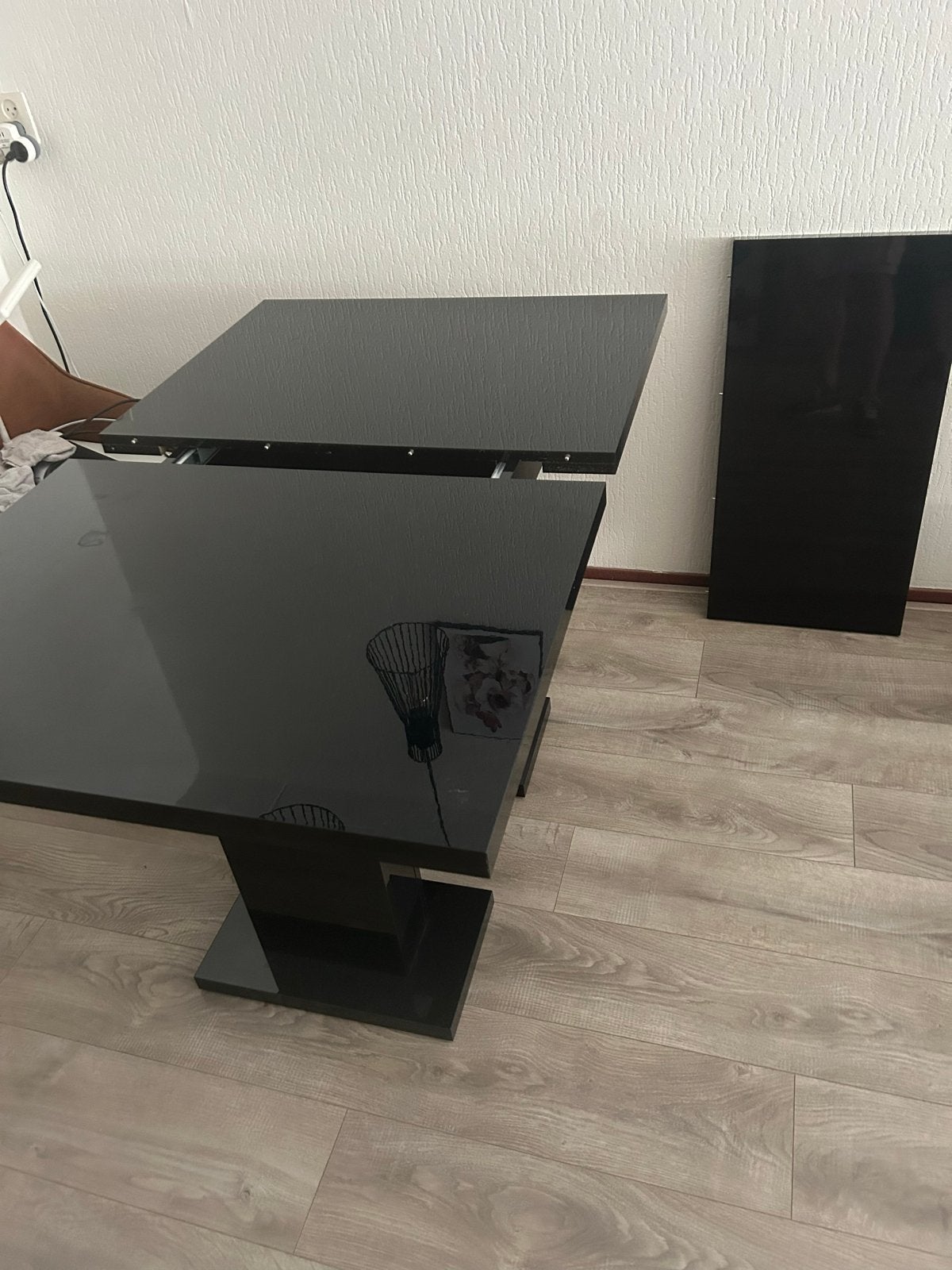 Uitschuifbare eettafel hoogglans zwart, Ophalen, Overige materialen, Gebruikt, 50 tot 100 cm