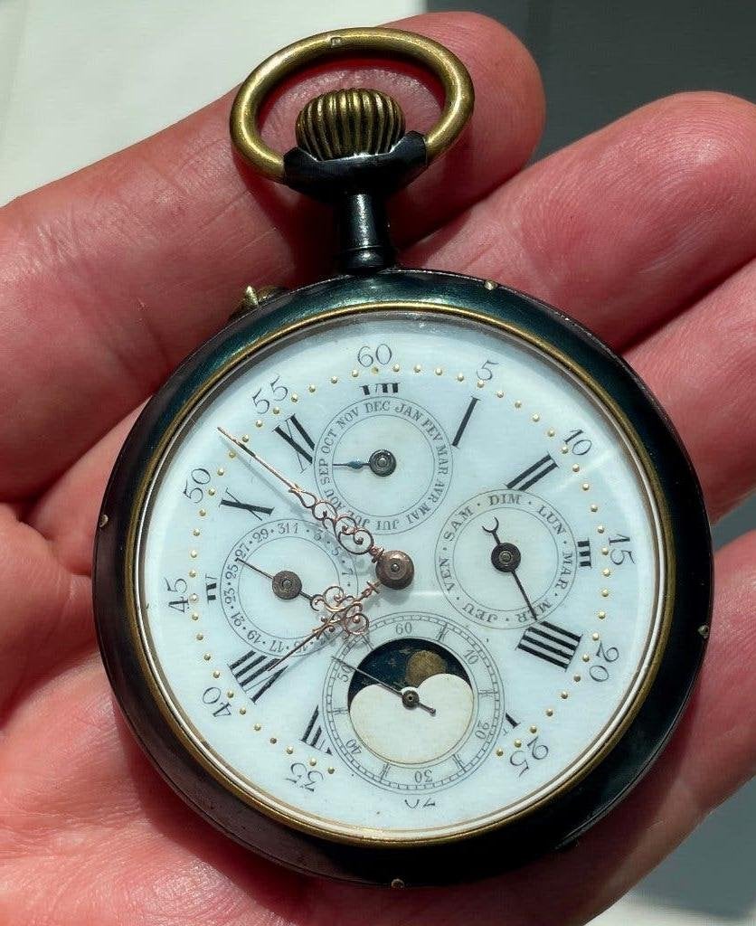 zakhorloge moonphase complicatie, Ophalen of Verzenden, Staal, Overige merken, 1960 of later