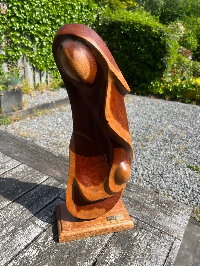 Houten sculptuur Carlos Florentino, 45cm hoog, Antiek en Kunst, Kunst | Beelden en Houtsnijwerken, Ophalen, Handgemaakt, 20 - 50 cm