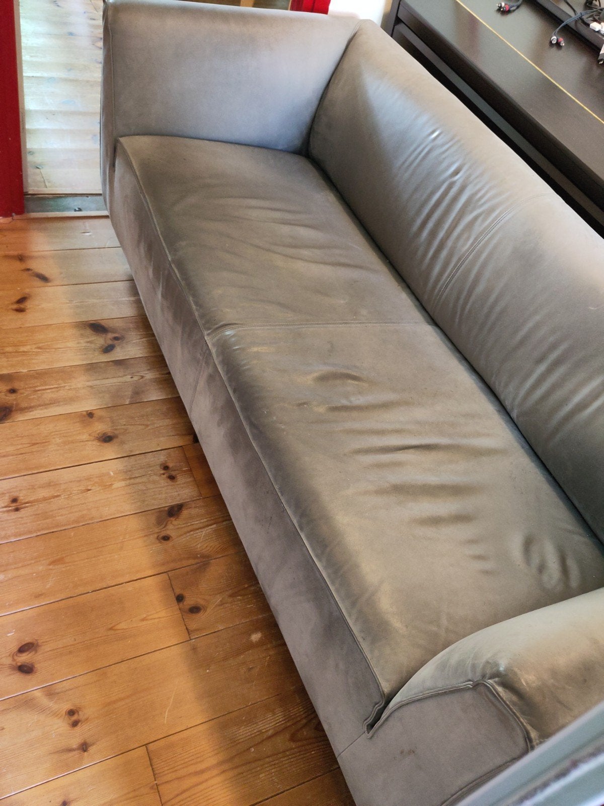 Gratis - Grijze leren bank - 190x80x70 cm - Goede staat, Ophalen, Gebruikt, 150 tot 200 cm, Driepersoons