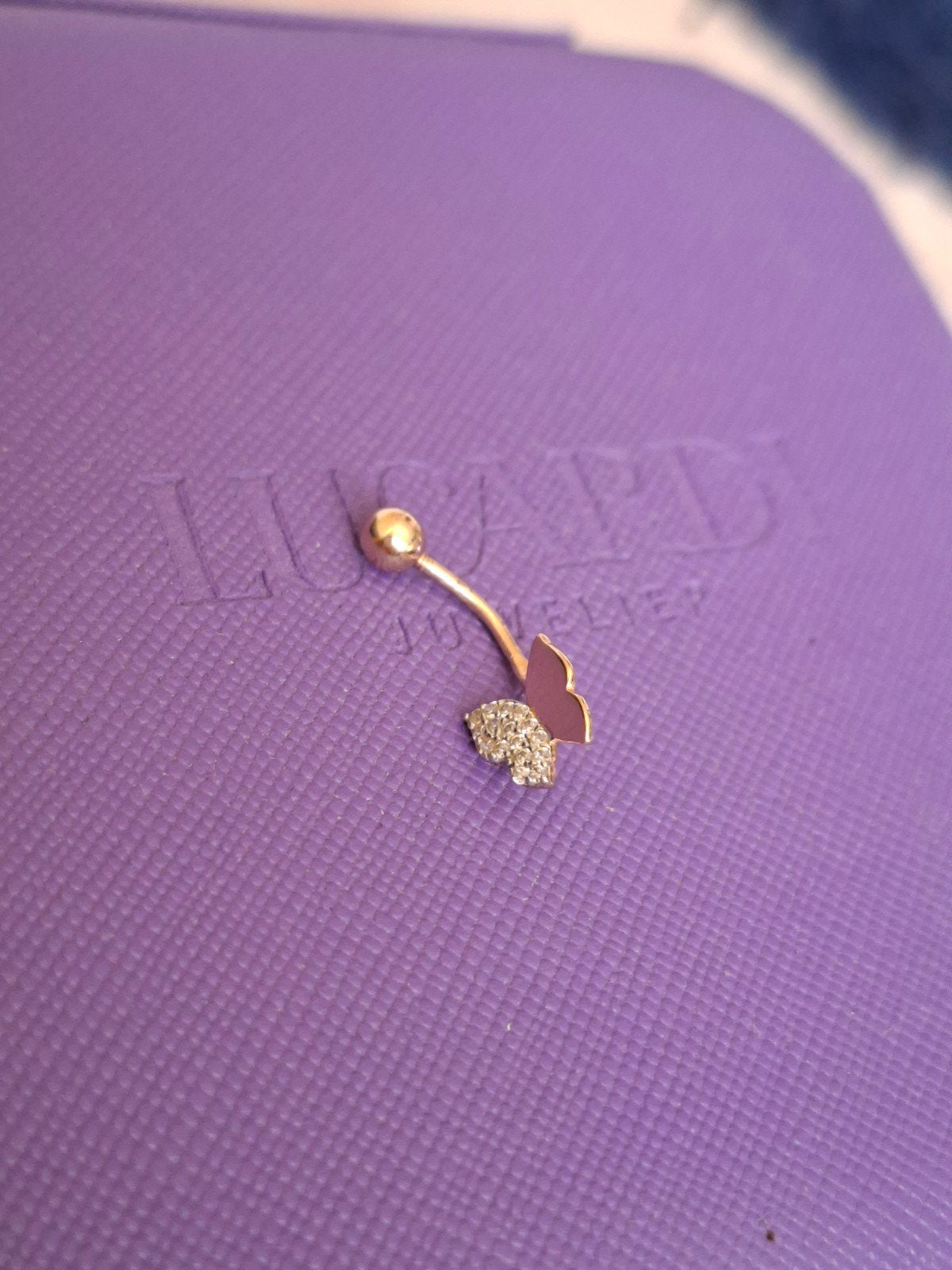 14k 585 gouden vlinderpiercing, Ophalen of Verzenden, Zo goed als nieuw, Goud