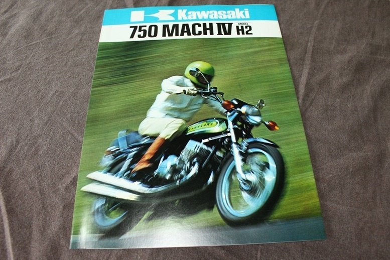 Kawasaki 750 Mach IV H2 motorfiets verkoop folder brochure, Motoren, Handleidingen en Instructieboekjes, Ophalen of Verzenden