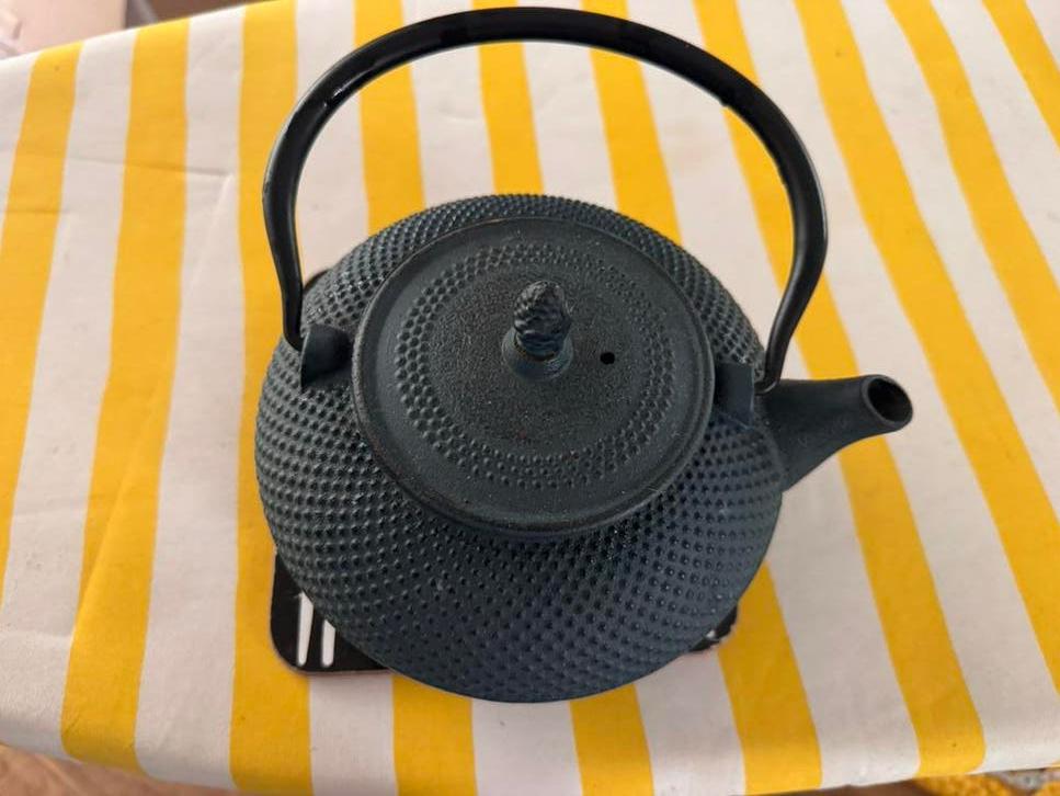 Blauw-zwarte Japanse stijl theepot van gietijzer, Ophalen of Verzenden, Gebruikt, Gietijzer