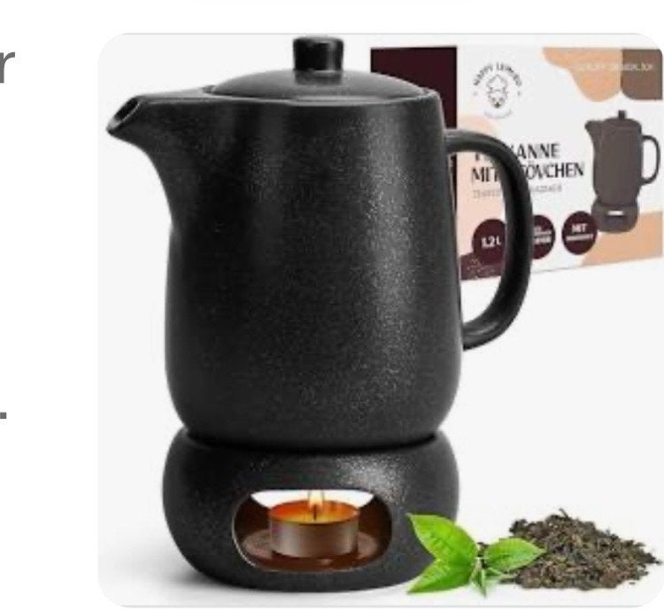 Zwarte theepot met theelichtje - 1.2L nieuw in doos, Theepot/fluitketel, Nieuw, Ophalen of Verzenden, Zwart