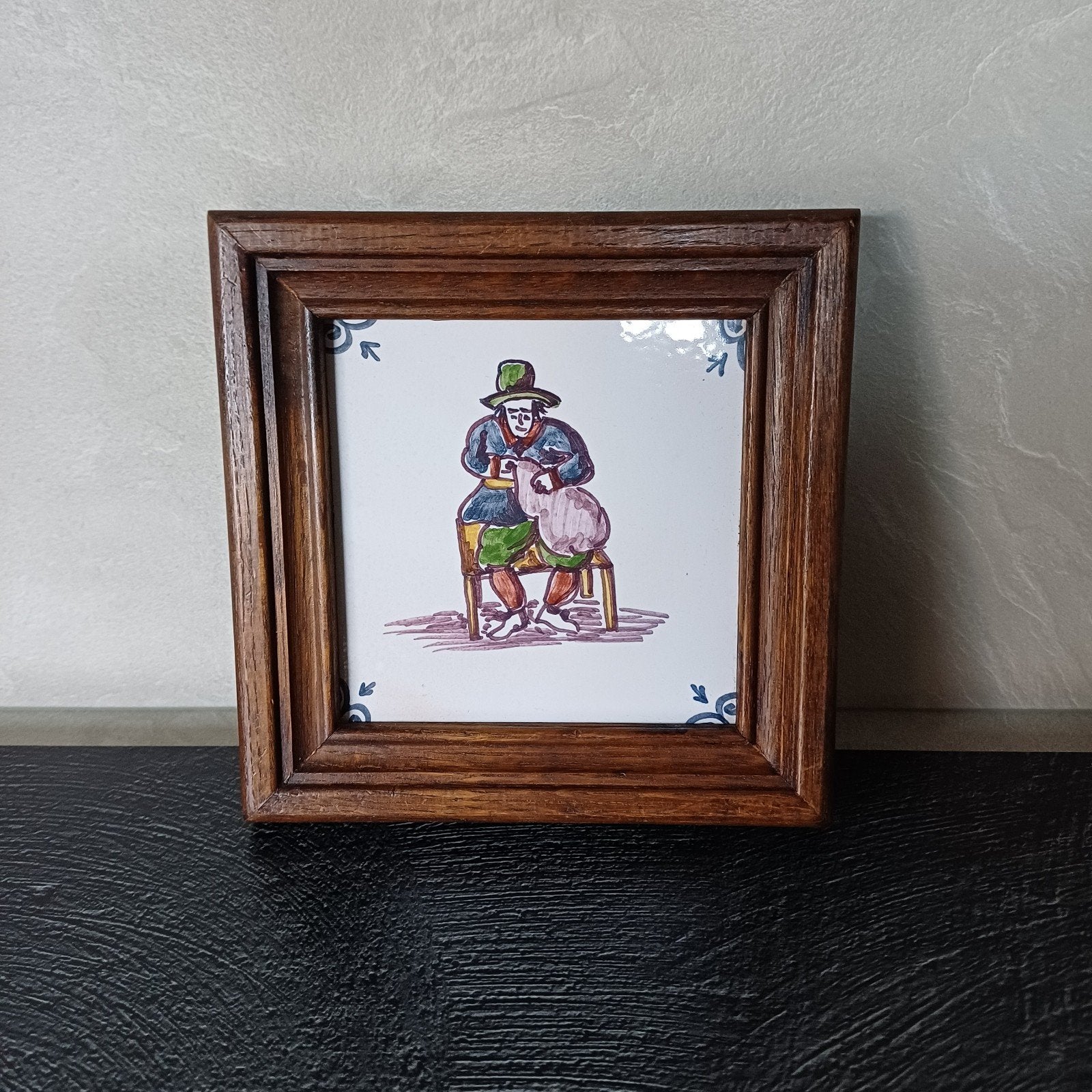 Te koop: Makkums tegeltje in houten lijst, Ophalen