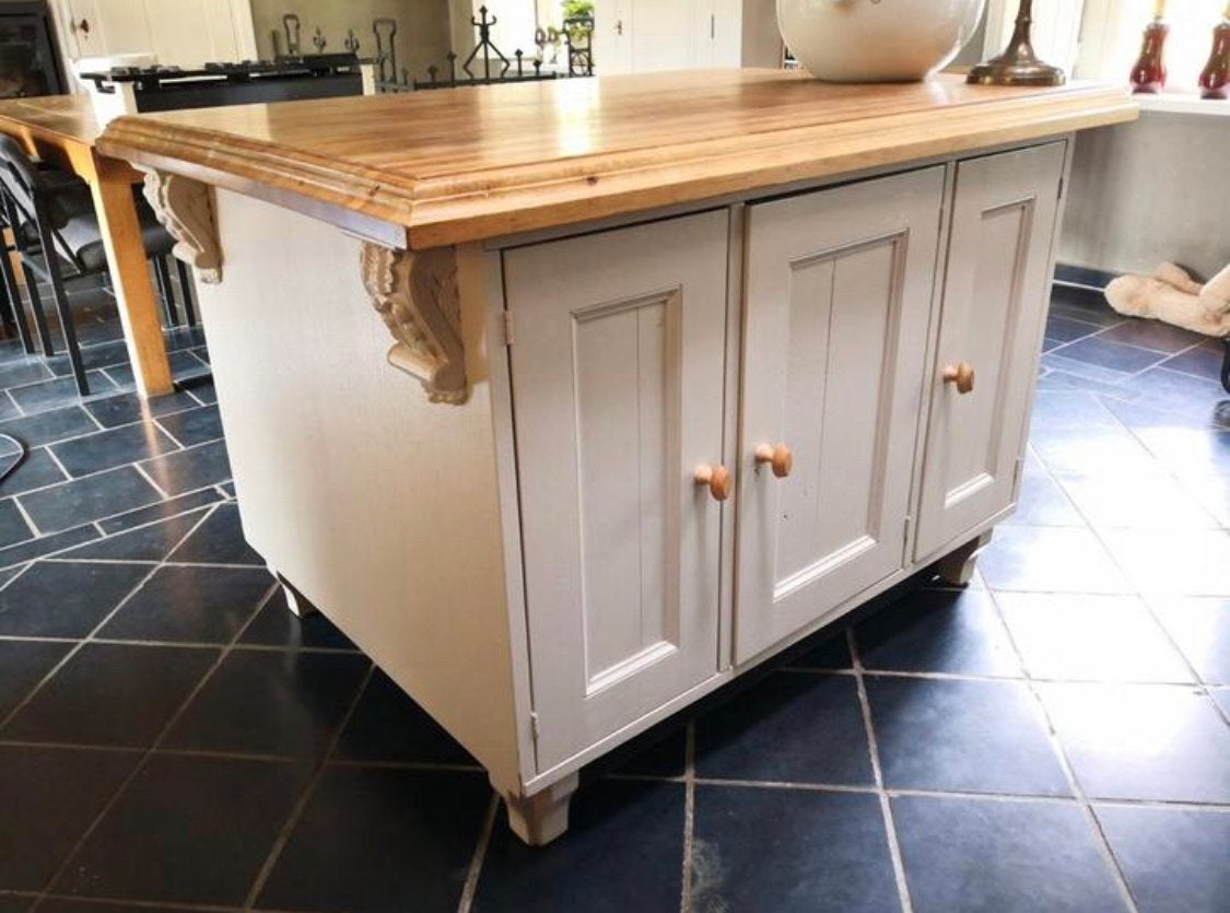 Handgemaakt eiken keuken eiland met zwaar houten blad, Huis en Inrichting, Keuken | Complete keukens, Ophalen, Gebruikt, Hout