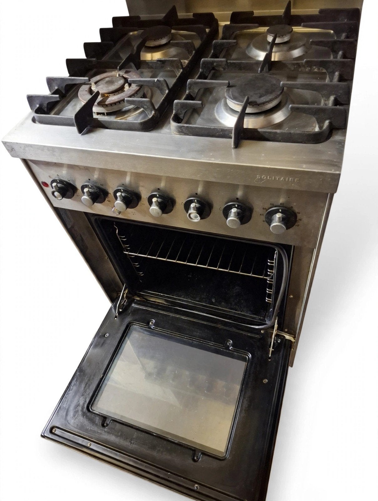 Solitaire Gasfornuis 60cm - 4 pits Oven - RVS - Werkt goed, Gebruikt, 60 cm of meer, Grill, Ophalen of Verzenden