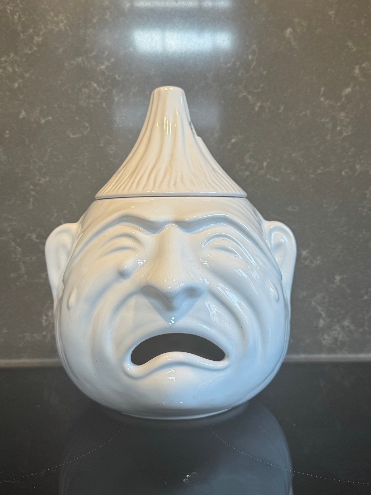Orginele oude  /  vintage aardewerk uienpot huilend gezicht, Ophalen of Verzenden