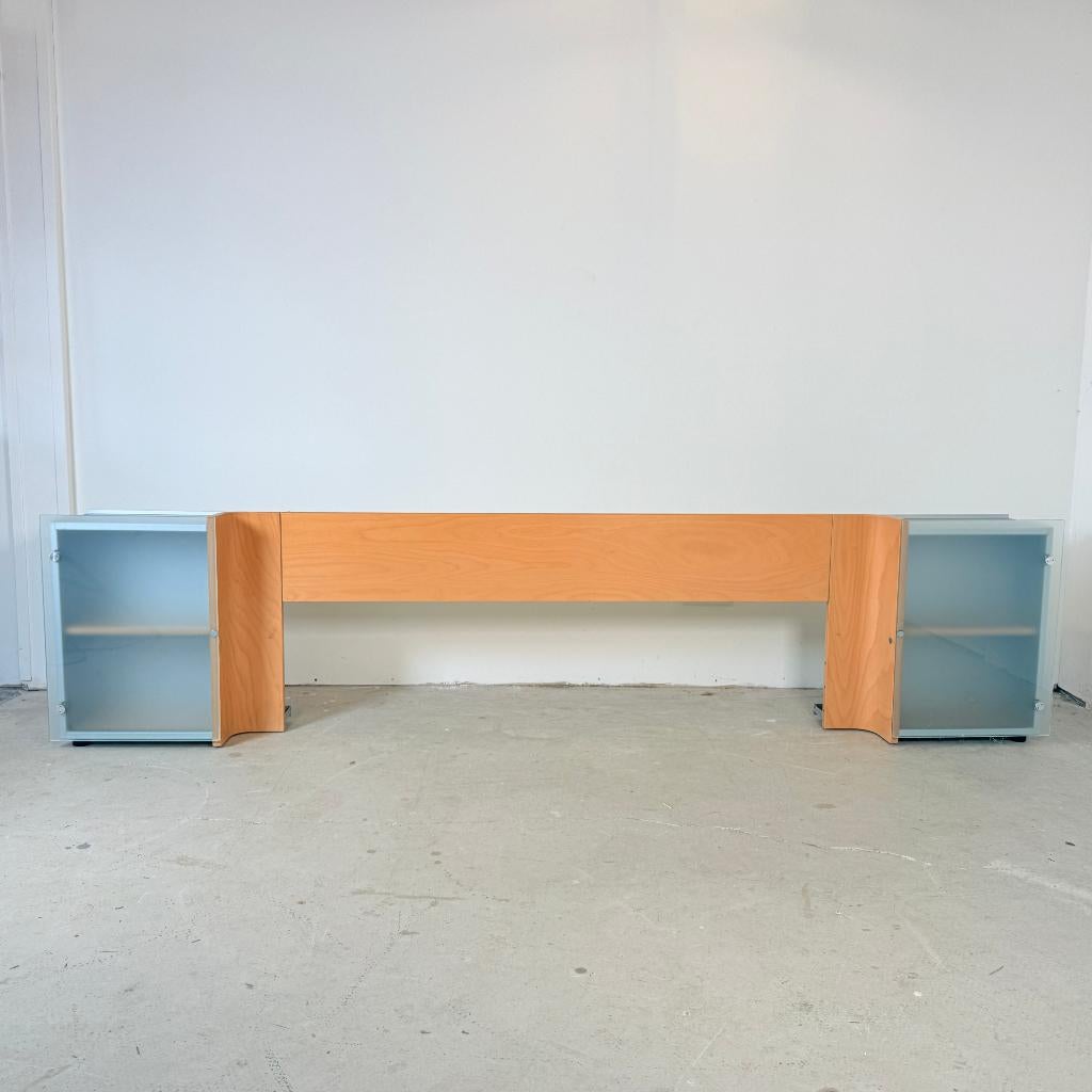 Auping Auronde achterwand/ hoofdbord met nachtkastjes, Ophalen, Gebruikt, Tweepersoons, 160 cm